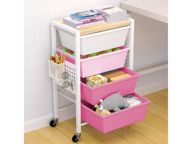 Rolling Cart with Drawers, Rolling Storage Cart with Large Plastic Drawers & Wooden Tabletop, Utility Cart with Pegboards & Basket, Storage Drawers...