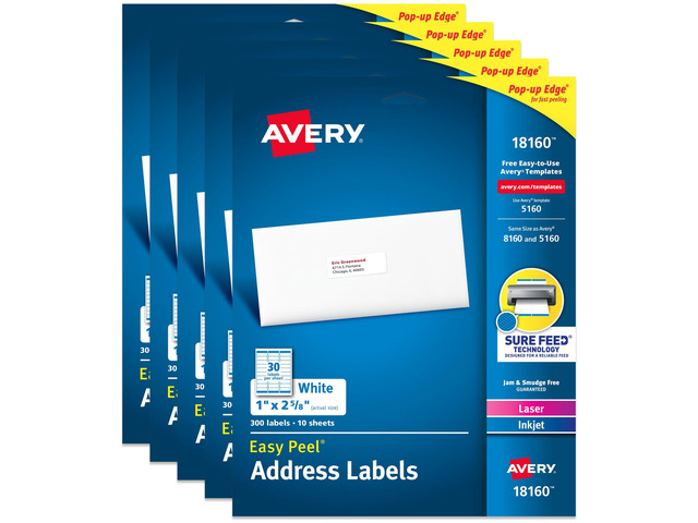 Easy Peel Printable Address Labels with Sure Feed, 1' x 2-5/8' Customizable Stickers, White, 300 Blank Mailing Labels per Pack, Great for Mailing,...