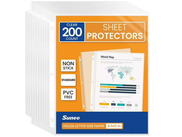 Sheet Protectors 200 Packs for 3 Ring Binder, PVC-Free Clear Page Protectors 8.5x11 Inches Plastic Cover for Paper, Documents, Photos, Top Loading...