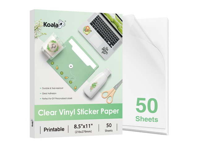 95% Clear Sticker Paper for Inkjet Printer, Waterproof 50 Sheets, 8.5x11 Inch, Glossy, Transparent Printable Vinyl Sticker Paper, for DIY...
