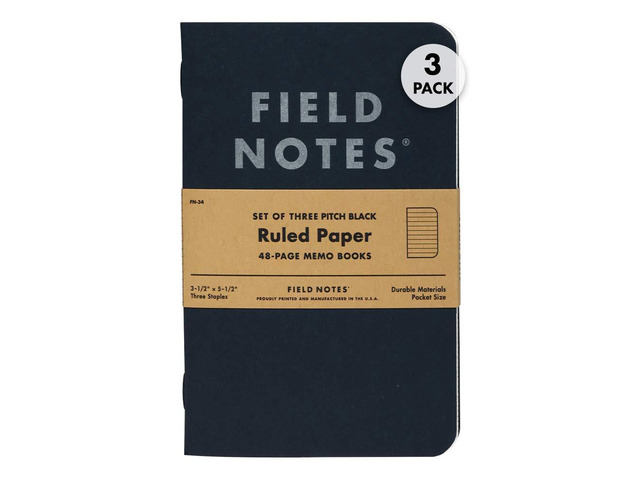 3-Pack Pitch Black Memo Books (3.5' X 5.5'), Ruled, 48 Pages Thin Pocket Sized EDC Notebook With 90 GSM Paper & Paperback Cover Work Notebooks...