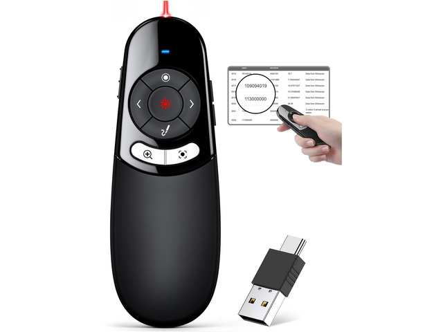 2 in 1 USB Type C Spotlight Presentation Clicker, Advanced Digital Highlighting Magnifier Wireless Presenter for for LED LCD, 2.4GHz PowerPoint...