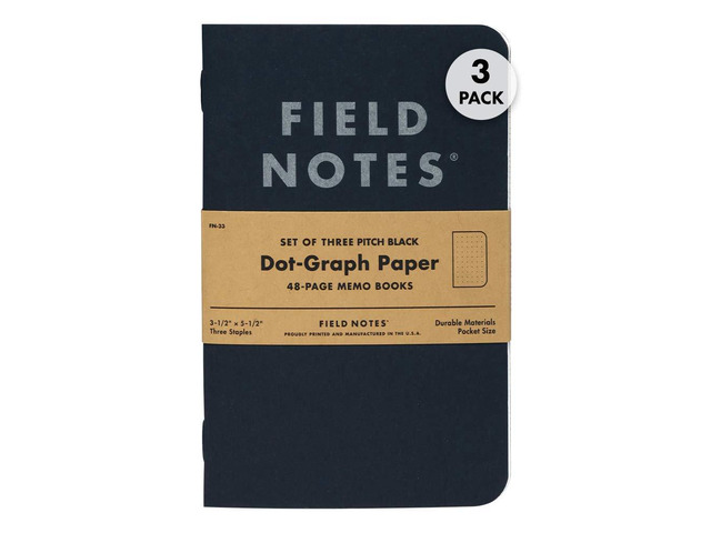 3-Pack Pitch Black Memo Books (3.5' X 5.5'), Dot-Graph, 48 Pages Thin Pocket Sized EDC Notebook With 90 GSM Paper & Paperback Cover Work...