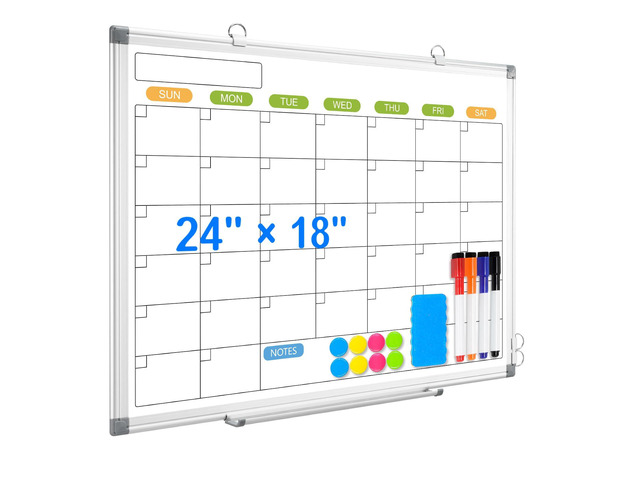 24' x 18' Magnetic Monthly Dry Erase Whiteboard Calendar for Wall Double-sided & Smooth Writing Calendar White Board Hanging Aluminum Frame, Home,...