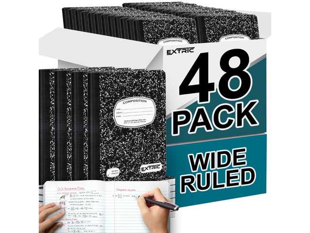 Composition Notebook Wide Ruled 48 PK Bulk 200 Pages for School Feature: No Bleed Pages, Ideal for: Students, Teachers, Binding: Sewn Composition...