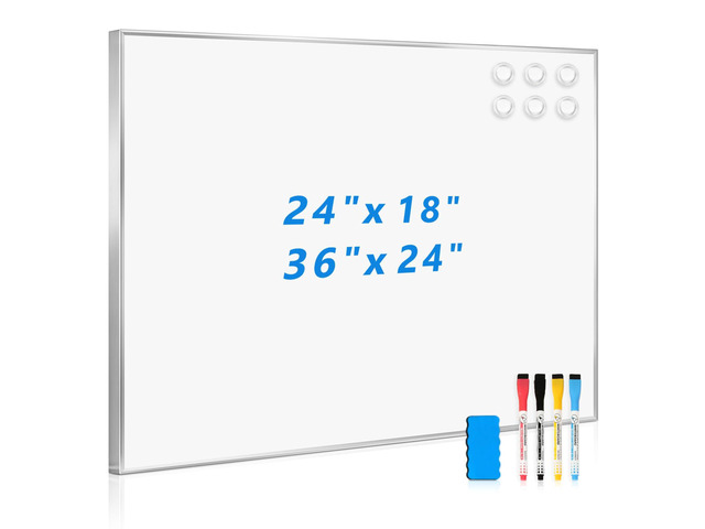 Magnetic Whiteboard, 24' x 18' Dry Erase White Board for Wall Silver Aluminum Frame, Easy to Write and Erase, Wall Mounted, Presentation Board, for...