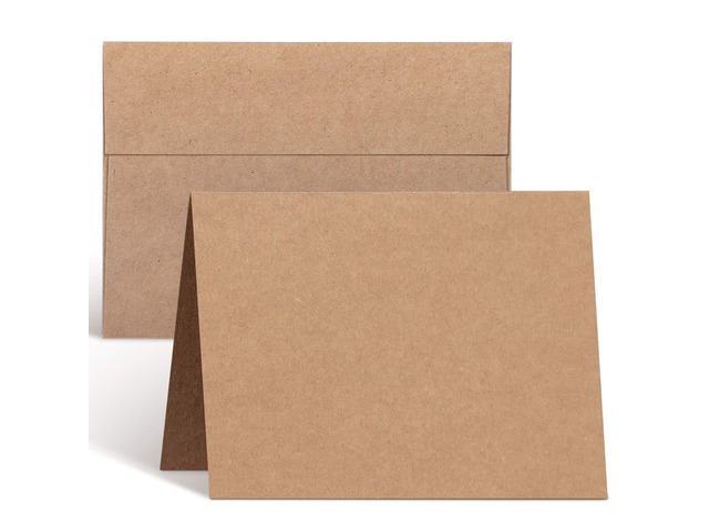 A2 Blank Brown Kraft Cards and Self-Seal Envelopes 100 Pack 4.25' x 5.5' Folded Cardstock Paper and A2 Envelopes for DIY Greeting Cards Wedding...