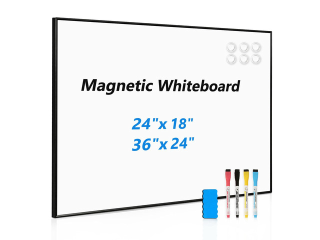Magnetic Whiteboard, 24' x 18' Dry Erase White Board for Wall Black Aluminum Frame, Easy to Write and Erase, Wall Mounted, Presentation Board, for...