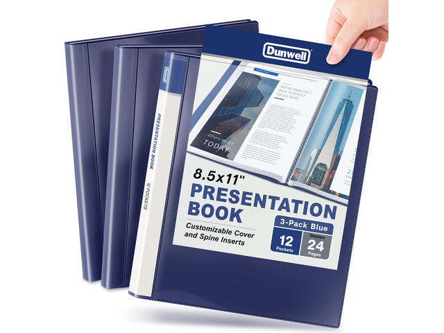 12-Pocket Presentation Binder 8.5x11, 24-Page Portfolio, 3-Pack 3-pack presentation binders each feature 12 pockets with 24 viewable pages for...