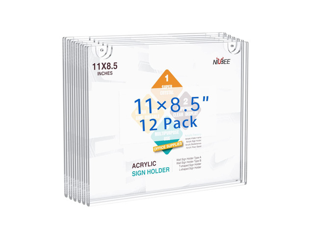Acrylic Wall Sign Holder 8.5x11 Picture Frames Horizontal 12 Packs Provide 3M Tape and Wall Mounting Screws Easy To Swap Out Papers Perfect for...