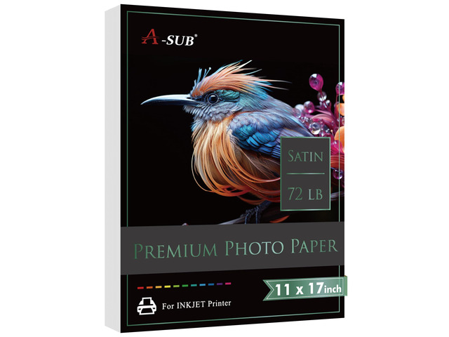 Satin Photo Paper, Waterproof, 11x17 Inch 50 Sheets, 72lb, Single Sided, for Inkjet Printers, for Family Photos, Art Prints