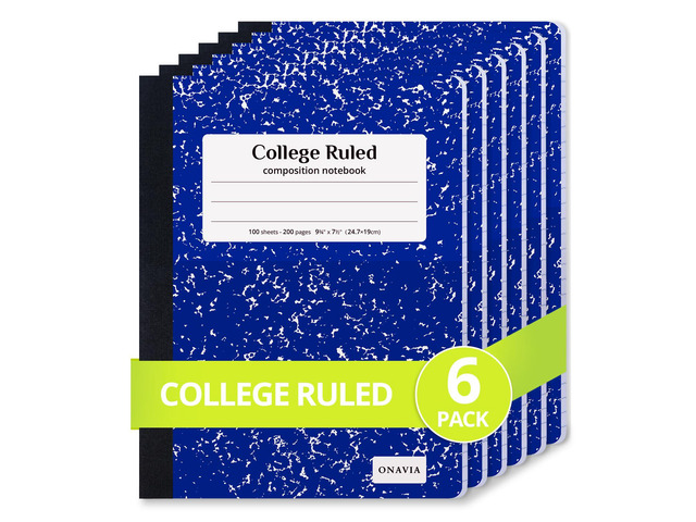 Composition Notebook College Ruled 6 Pack, 200 Pages, Marble Blue 100 ct, 9.75 x 7.5 in, Durable Comp Book, School Notebooks, Students, Note...