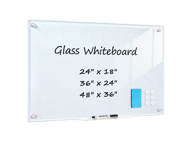 Tempered Glass Whiteboard 24' x 18' Magnetic Glass Dry Erase Board (2 x 1.5) Small Wall Mounted Glass White Board with Acrylic Pen Tray for Office,...
