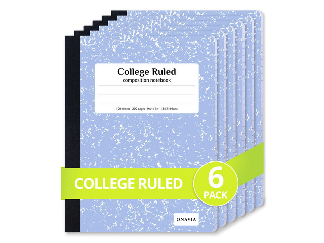 Composition Notebook College Ruled 6 Pack, 200 Pages, Cornflower 100 ct, 9.75 x 7.5 in, Durable Comp Book, School Notebooks, Students, Note Taking,...