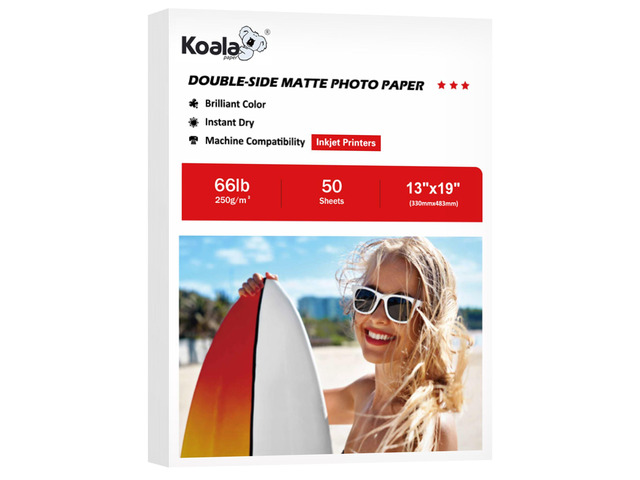 Double Sided Thick Matte Photo Paper 13x19 Inch 66LB 50 Sheets 250gsm Heavyweight Cardstock Paper Compatible with Inkjet Printer and Dye Ink