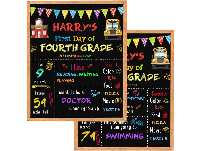 First Day of School Sign - 14' X 11' Double-Sided Board With Frame for Kids - Chalkboard for First & Last Day, Back to School Supplies for...