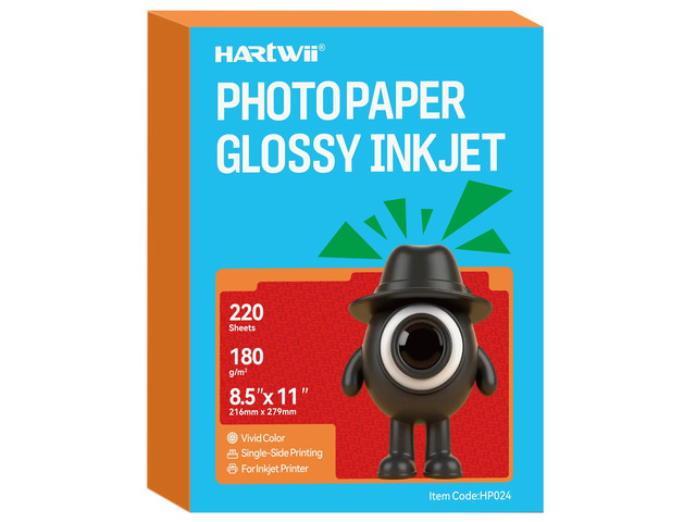 180gsm Glossy Inkjet Photo Paper 8.5x11 inches - 220 Sheets High Glossy Printer Paper 48lb 8.5mil for Dye Ink, Fast Dry, Smudge Resistant, for...