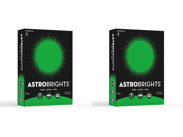 Astrobrights Color Paper, 8.5 x 11, 24 lb/89 GSM, Gamma Green, 500 Sheets (21548) (Pack of 2)