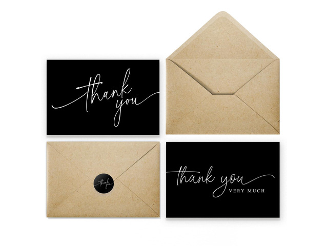 Thank You Cards with Envelopes - Bulk Pack of 100 Black Thank You Card 4' x 6' Thank You Cards and Stickers, For Business, Baby Shower, Wedding,...