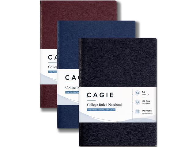 College Ruled Journal for Men & Women, Softcover A5 Leather Notebook 3 Pack, 176 Pages, 100 GSM Paper, Vegan Leather, Customizable Bookmark,...