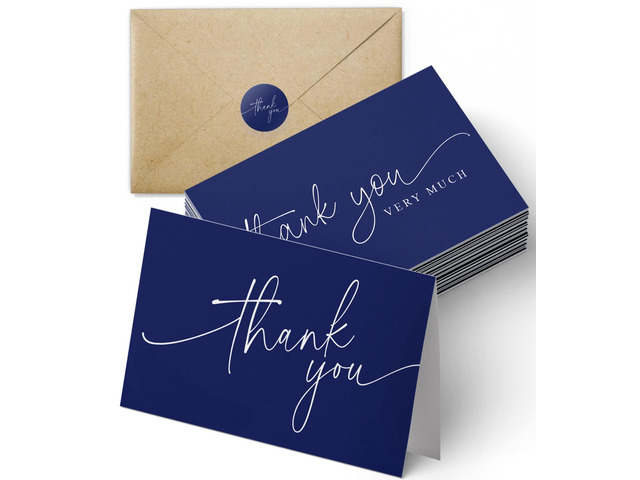 Thank You Cards Bulk Greeting Cards 100 Pack (Navy Blue) 4'x6' Navy Blue Professional Looking, For Business, Baby Shower, Wedding, Small...