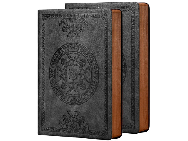Leather Journal for Men Women Vintage Notebook Diary, A5, 2 Pack Embossed Softcover, 288 Pages, Lay Flat for Writing, Journaling, Work, Travel,...