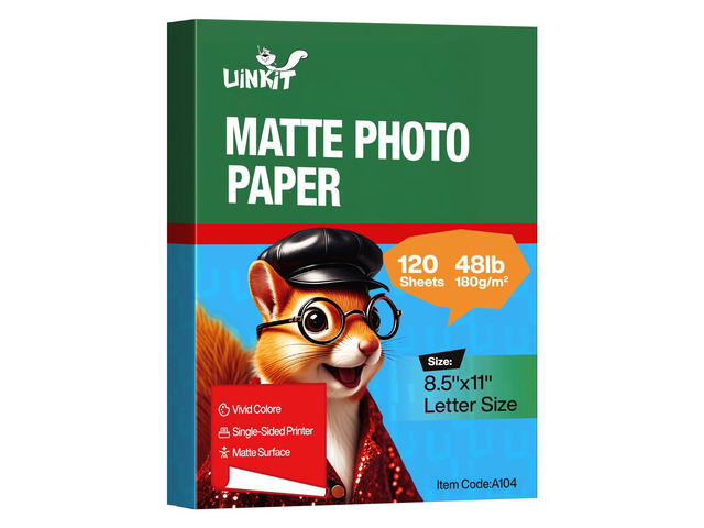 120 Sheets Presentation Paper Matte 8.5x11 Inkjet 48lb 180gsm Single Side Printable Photo for All Dye Ink Inkjet Printers