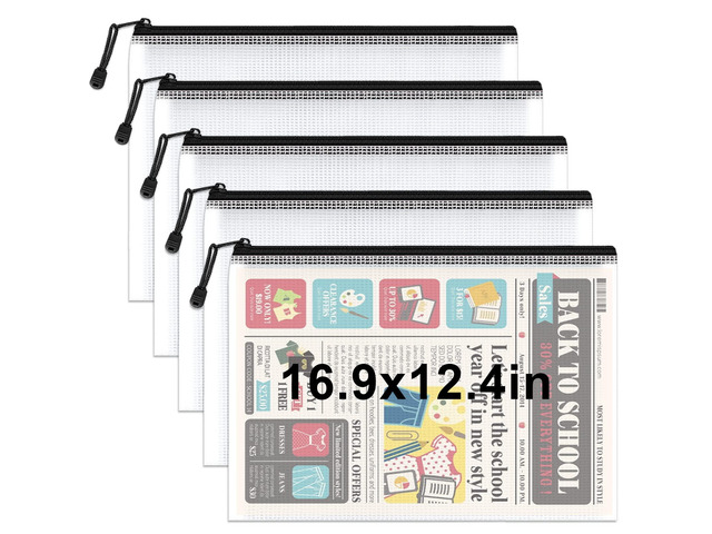 5 Pack A3 Heavy Duty Mesh Zipper Pouch Bags, File Document Organizer Thick A3 Storage Bags Protect Artwork, Documents & Projects with Sturdy...