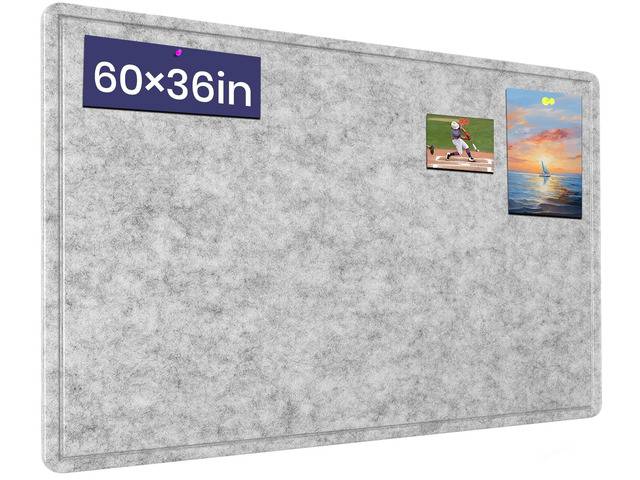 Large Bulletin Board 60' x 36' Felt Cork Board,Decor Pin Board, Silver Gray Cork Board Alternative for Wall, Foldable Self-Adhesive Vision Board...