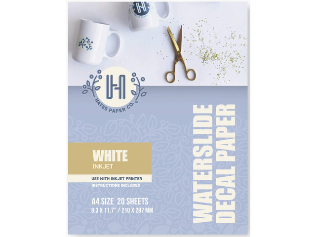Waterslide Decal Paper INKJET WHITE 20 Sheets Premium Water Slide Transfer Paper, Bright White, A4 Size, 8.25 x 11.7 Inch