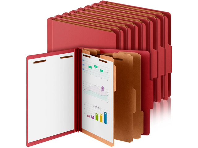 24 Pcs Classification Folder Letter Size, 3 Divider File,Red Back to School Folder Supplies, Pressboard File with Fastener, Expanding Organizer...
