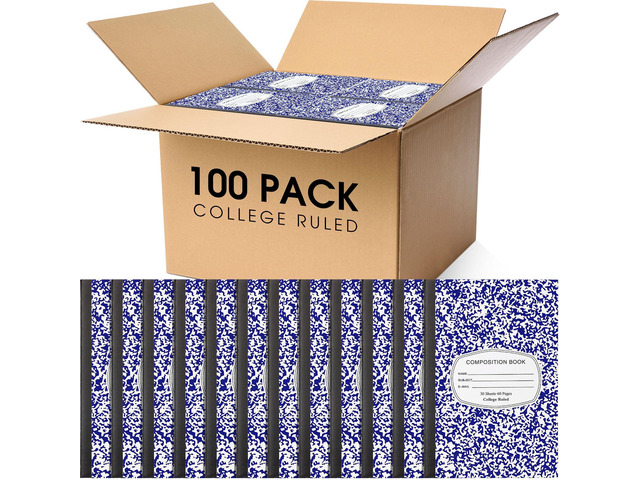 100 Pack College Ruled Composition Notebooks A5,Blue 30 Sheets/60 Pages Marble Cover Composition Journals Bulk for Back to School Classroom High...