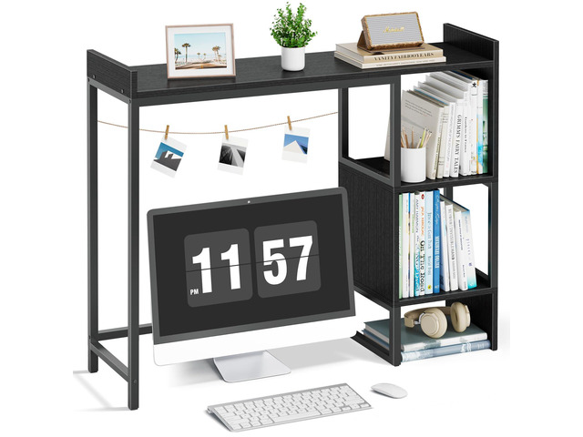 Black Desk Hutch Top Only Dorm, Desktop Shelf Bookshelf 37' Organizer Shelves for Computer Dorm Office