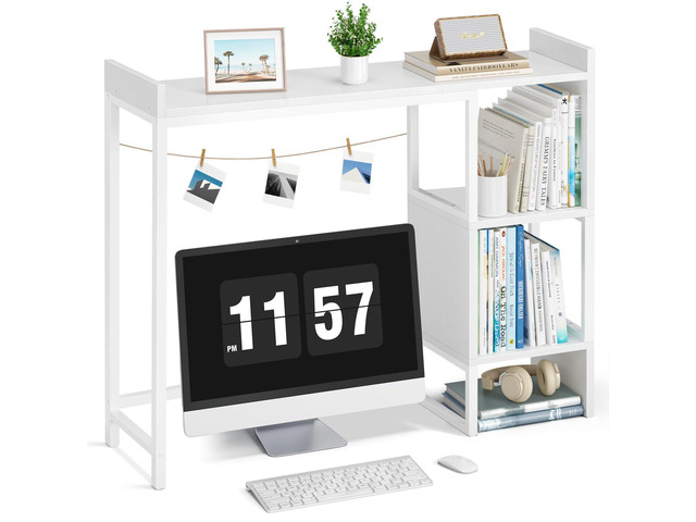 White 37' Desk Hutch for Table Top, Dorm Desk Bookshelf with Side Baffles, Desktop Organizer Shelf for Office & College, Monitor Riser Stand