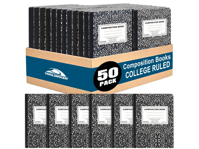 (50 Pack) Bulk Composition Notebooks, College Ruled Marble Cover, 200 Pages (100 Sheets), 9.75 x 7.5, Bulk School Supplies for Classroom, Office &...