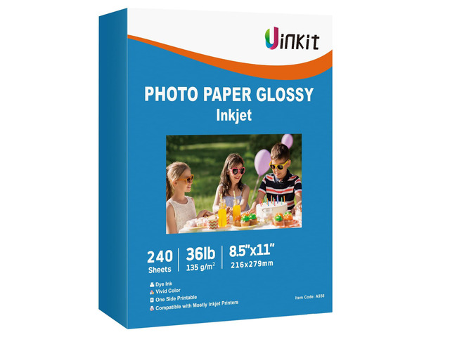 37lb Thin Flyer Paper Glossy 8.5x11 Inkjet 100 Sheets and 240 sheets Single Side DIY Chip Bag 135gsm Photos Picture for Inkjet Printer with Dye Ink...