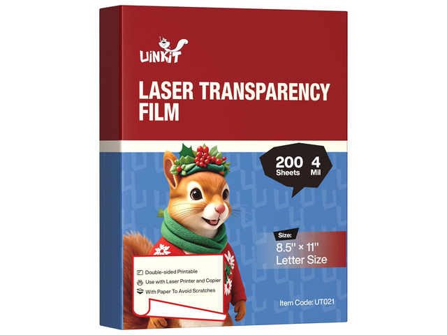 200 Sheets Laser Transparency Film 8.5x11 Color Transparent Paper OHP Clear Overhead Projector Film 8.5x11' for Laser Jet Printer Copier Copy...