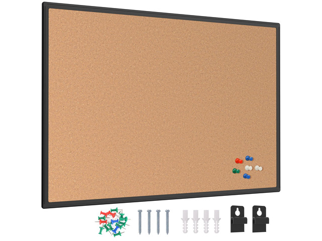 Cork Board Bulletin Board 20 x 30, Black Aluminium Framed Corkboard, Office Board for Wall Cork, Large Wall Mounted Notice Pin Board with 16 Push...