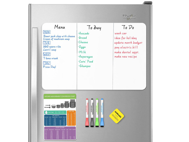 Magnetic Dry Erase Board: Small Fridge Whiteboard, Flexible Refrigerator Magnet White Board, Blank Writing Note Sheet with Kitchen Conversion Chart...