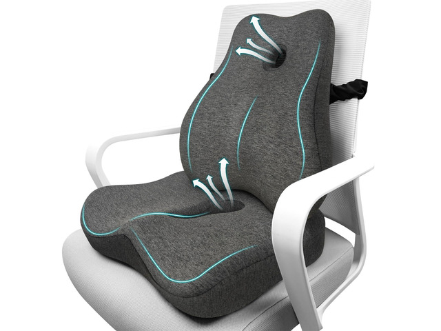 Lumbar Support Pillow & Seat Cushion for Office Chair, Memory Foam Office Chair Cushion for Tailbone Pain Relief and Lower Back Support, Ergonomic...