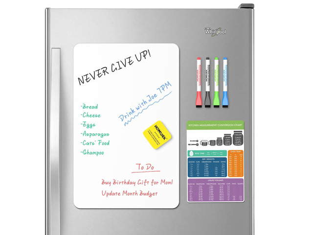 Magnetic Dry Erase Board: Small Fridge Whiteboard, Flexible Refrigerator Magnet White Board, Blank Writing Note Sheet with Kitchen Conversion Chart...