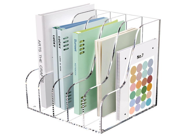 Acrylic Desk Organizers, Clear Magazine File Holder, 5 Vertical Compartments A4 Folder Binder Holders Sorter, Office Desktop Workspace Organization...