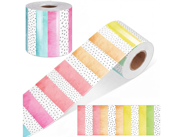Classroom Bulletin Board Border Stripe 65 Ft,Watercolor Polka Dots Straight Edge Rolled Paper, Classroom Bulletin Boards Decoration, Teacher...