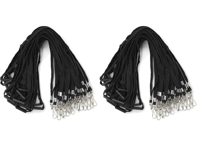 Lanyards Safety Black Lanyards Neck Flat Premium Breakaway Badge Lanyard with J-Hook for ID Nametag Badge Holder (Black, 50 PCS) (Pack of 2)