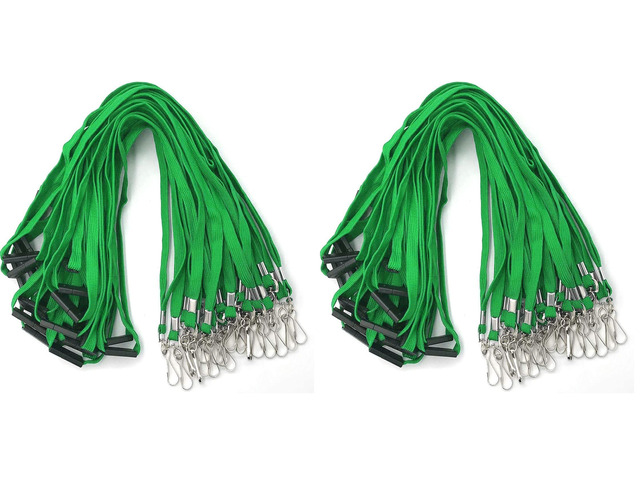 Lanyards Safety Black Lanyards Neck Flat Premium Breakaway Badge Lanyard with J-Hook for ID Nametag Badge Holder (Green, 50 PCS) (Pack of 2)