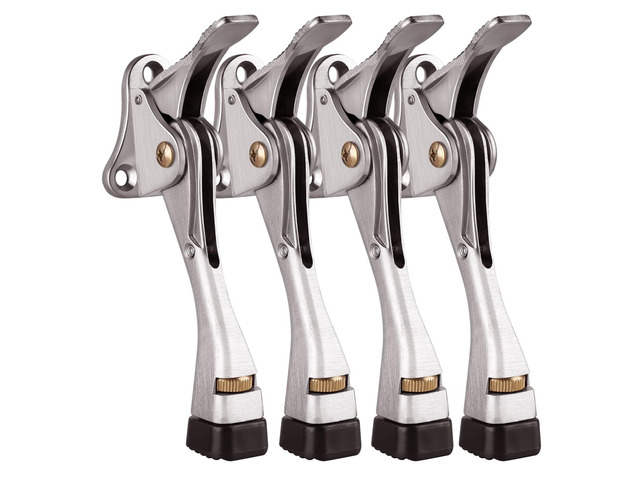 Door Stoppers, 4 Inch Kickdown Door Stop for Bottom of Door, 4 Pack Adjustable Height Door Stops with Rubber, Satin Nickel Door Holder for Heavy...