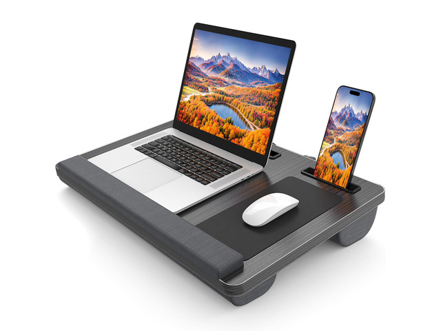 Laptop Lap Desk, Portable Large Laptop Desk for Bed, Up to 17 Inch Lap Pad Tray with Wrist Rest, Mouse Pad, Tablet Phone Slot, Portable Handle,...