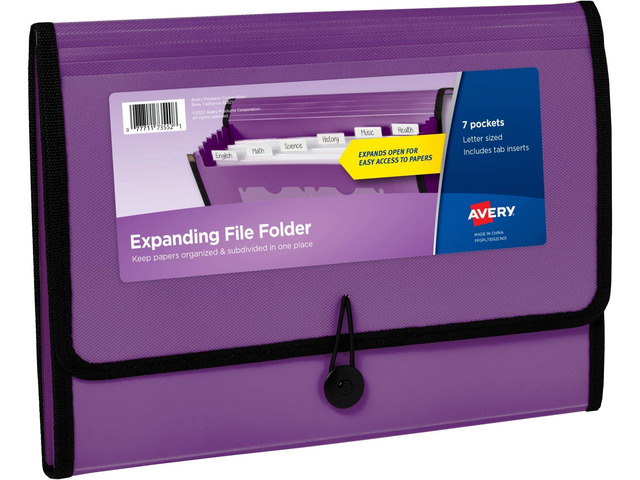 Expanding File Folder Organizer, 7-Pocket Accordion File Organizer, Plum, Holds 425 Letter/A4-Size Sheets (73552) (Pack of 8)