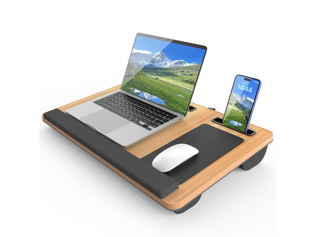Laptop Lap Desk, Portable Large Laptop Desk for Bed, Up to 17 in Lap Table with Wrist Rest, Mouse Pad, Tablet Phone Slot, Portable Handle, Cushion...