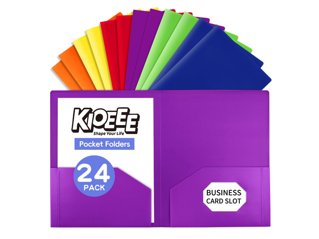 24Pcs Plastic Folders with Pockets (Multi-Colored),Fit Letter Size Paper,Durable Heavy Duty,2-Pocket Folder for School Office or Home,Durable...